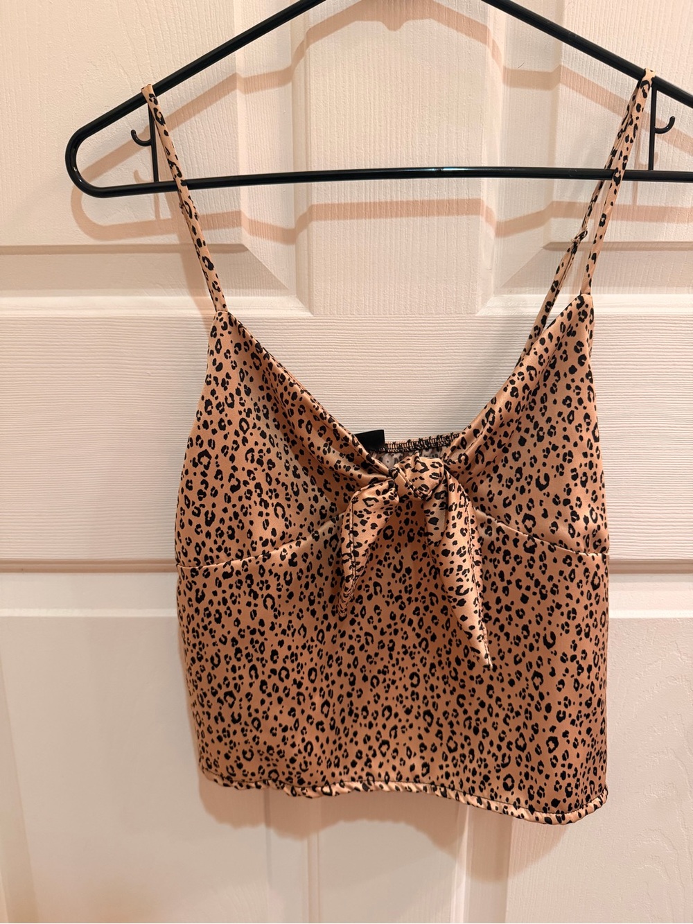 Leopard Print Tie-Front Crop Cami Top - Tan/Black